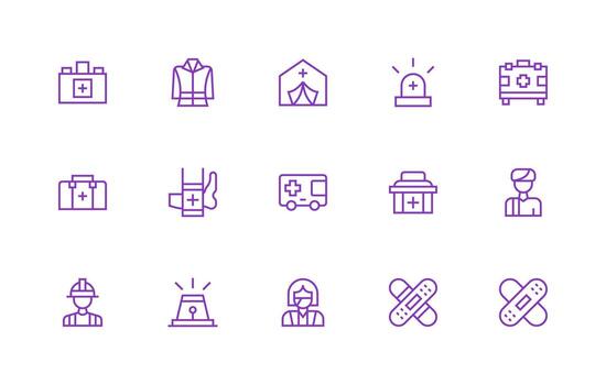 First Responder Icon Set with 15 Regular Line Graphics Basic Icon Series vector