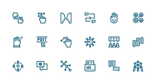 Interaction Set with 18 Strong Stroke Line Icons Web and App Icon Pack Collection vector