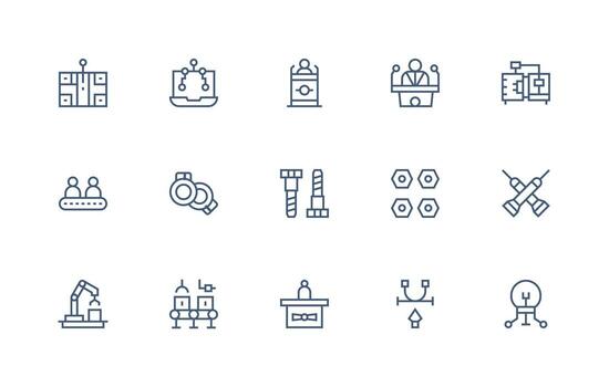 Regular Line Style Assembly Icons with 15 Vectors Modern Icon Set