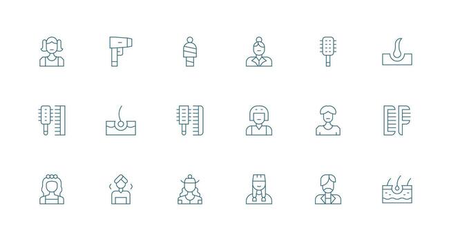 18 Minimal Line Icons for Hair Graphics Full Icon Library for UI Designers vector