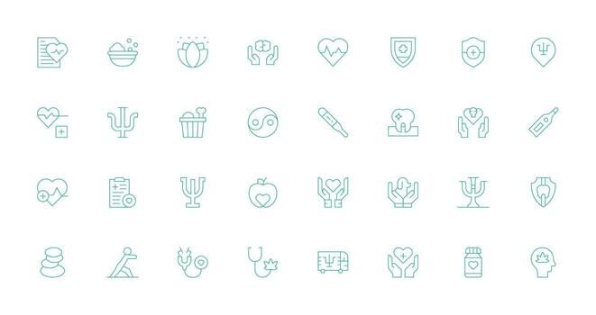 32 Icons for Wellbeing in Thin Line Format Basic Icon Series vector