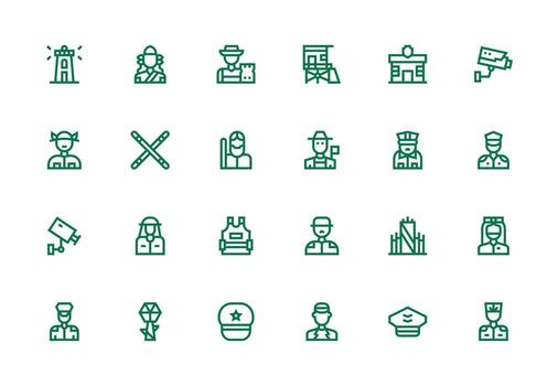 Thick Line Line Style Guard Icons with 24 Vectors Well-Structured Icons for Creative Use