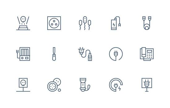 Cord Design Icons featuring 15 in Regular Line Style Quick Access Icons for UI Development vector
