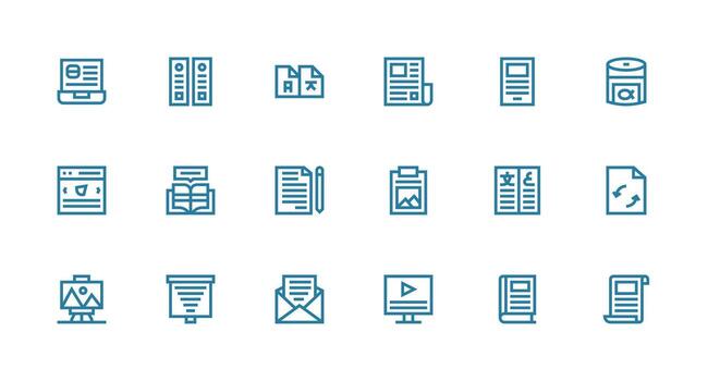 fuerte carrera línea estilo contenido íconos con 18 vectores sencillo icono paquete