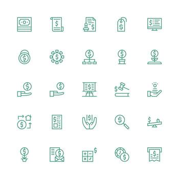 25 Medium Stroke Outline Icons for Dollar Graphics UI and UX Focused Icon Collection vector