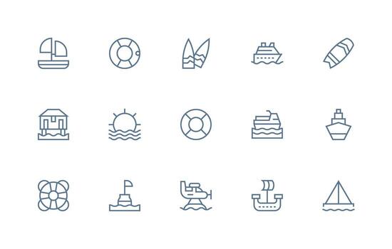 Nautical Visual Pack containing 15 Regular Line Icons Detailed Icon Collection for Design Systems vector
