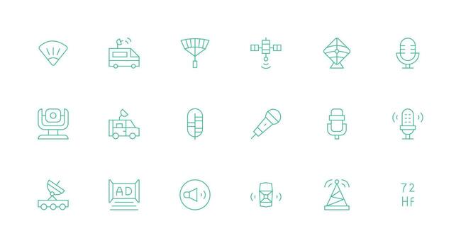18 Icons for Broadcasting in Minimal Line Format Line Icon Collection vector