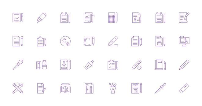 32 Pen Icons in Thin Line Aesthetic Essential Icons for Rapid UI Building vector