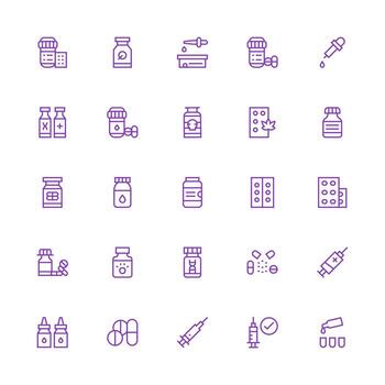 Dosage Set with 25 Medium Stroke Outline Icons All Device Compatible Icon Set vector