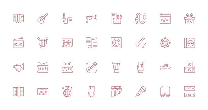 32 Icons for Music in Thin Line Format Interface Icons for Daily Use vector
