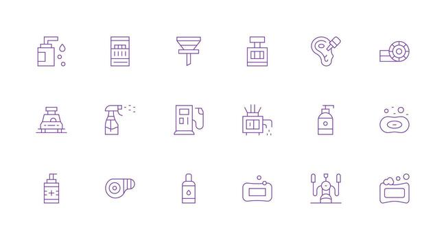 dispensador presentando 18 íconos en mínimo línea diseño ui y ux enfocado icono colección vector