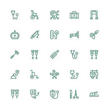 25 Icons for Medical Equipment in Medium Stroke Outline Format Scalable Icons for Cross-Platform Interfaces vector