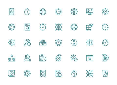 Efficiency featuring 35 Icons in Regular Clean Line Design Reusable Icon Set vector