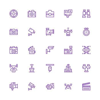 25 Medium Stroke Outline Vectors for Camera Theme Multi-Purpose Icon Set