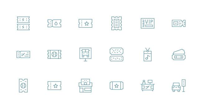 Ticket including 18 Minimal Line Illustrations Multi-Purpose Icon Set vector