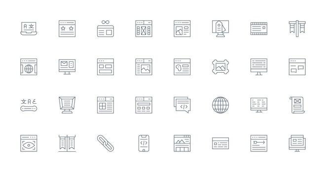 32 Delgado línea estilo íconos desde página web colección ligero icono serie vector