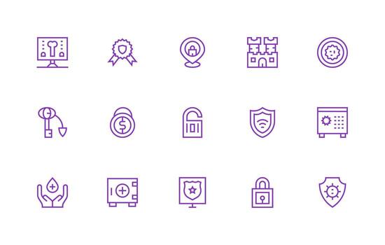 Safe Design Icons featuring 15 in Regular Line Style Theme-Based Icon Pack vector