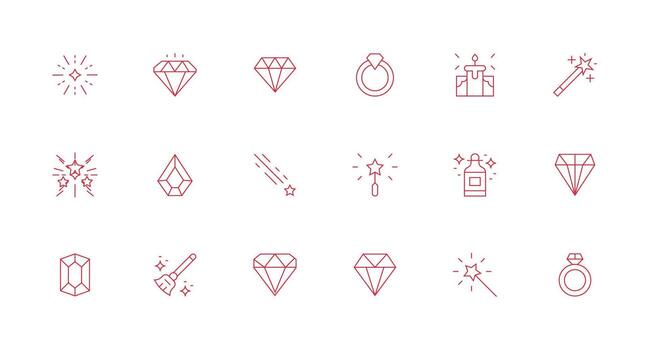 Sparkle Visual Pack containing 18 Minimal Line Icons Organized Pack for Project Assets vector