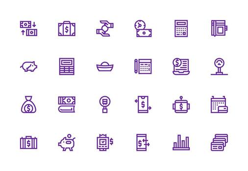 24 Icons for Finance in Thick Line Line Format Detailed Icon Collection for Design Systems vector