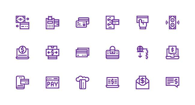 Online Payment Design Icons featuring 18 in Strong Stroke Line Style Scalable Icon Pack vector