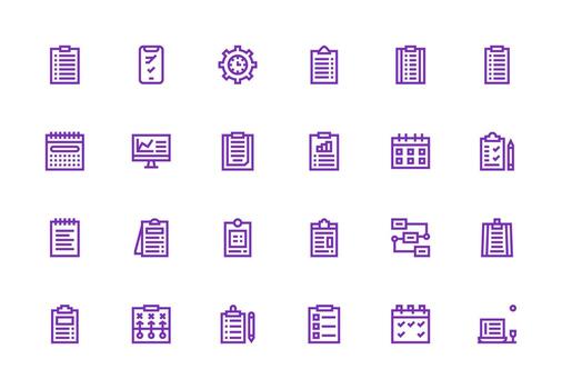 Tasks Icon Set with 24 Thick Line Line Graphics Multi-Purpose Icon Pack for Templates vector
