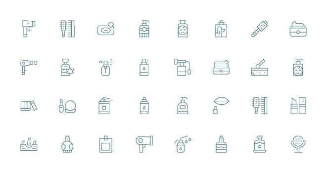 32 Icons for Cosmetics in Thin Line Format Essential Icon Set for Teams vector
