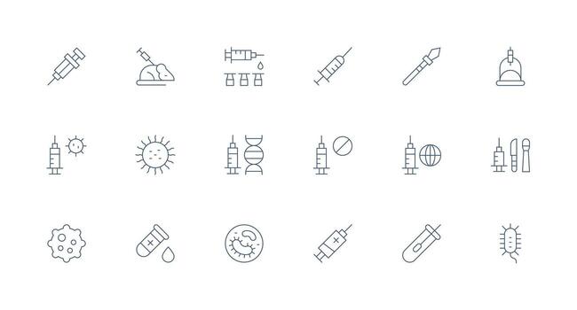 18 Minimal Line Designs for Vaccine Icons Balanced Icon Set for Functional Design vector