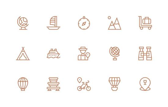 Tourism Set with 15 Regular Line Icons Quick Access Icons for UI Development vector