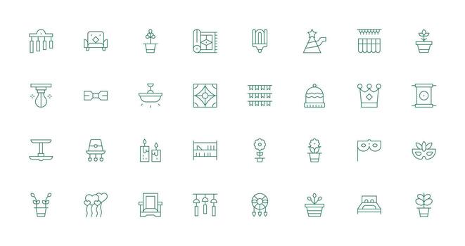 Decor Icon Set with 32 Thin Line Graphics Pixel Perfect Icons for Modern Apps vector