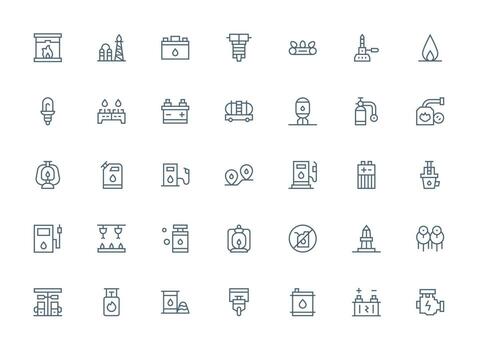 Fuel featuring 35 Icons in Regular Clean Line Design Well-Structured Icons for Creative Use vector