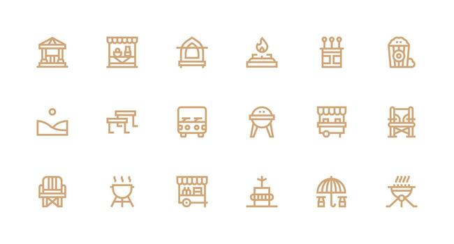 Strong Stroke Line Icons from Picnic Set with 18 Vectors Clear and Concise Icon Set Collection