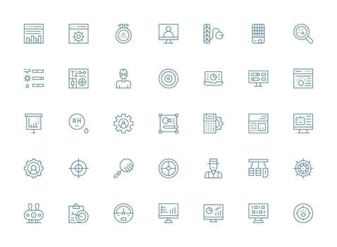 Dashboard Design Icons featuring 35 in Light Line Style Clean Icon Set Icon Pack for UI Projects vector