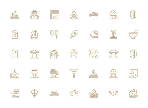 Picnic Set with 35 Regular Clean Line Icons Web and App Icon Pack Collection vector