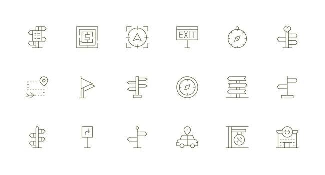 18 Wayfinding Icons in Minimal Line Aesthetic Digital Product Icons for Fast Delivery vector