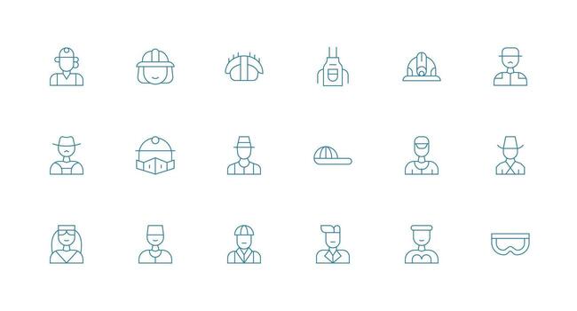 Worker Icon Set with 18 Minimal Line Graphics Reusable Icon Set vector