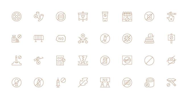 Prohibition Icon Collection with 32 Thin Line Designs User Interface Icons for Digital Products vector