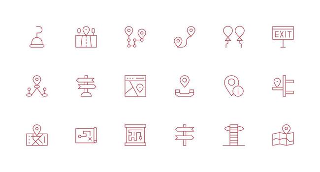 Directions Icon Set with 18 Minimal Line Graphics Multi-Style Icon Collection vector
