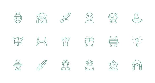 Fantasy Icon Set with 18 Minimal Line Graphics Web and App Icon Pack Collection vector