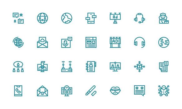 28 Bold Line Vectors for Communication Theme Flexible Icon System for Web Interfaces