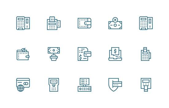 Debit Card including 15 Regular Line Illustrations Simple Icons for Interface and Wireframes vector