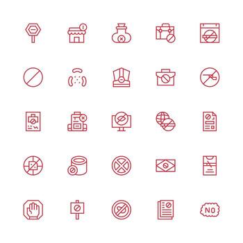 25 Icons for No Access in Medium Stroke Outline Format Icon Set for Apps vector