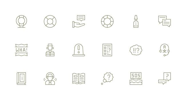 18 Minimal Line Style Icons from Help Collection Complete Icon Set for Mobile Apps vector