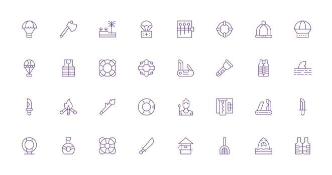 32 Delgado línea íconos para supervivencia gráficos completar icono haz para web diseño vector