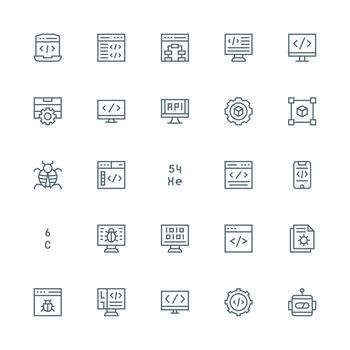 25 Medium Stroke Outline Designs for Programming Icons Detailed Icon Collection for Design Systems vector