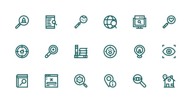 18 Icons for Find in Strong Stroke Line Format Web Icon Collection vector