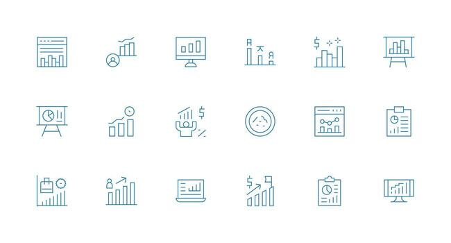 bar gráfico diseño íconos presentando 18 en mínimo línea estilo diseño icono colección vector