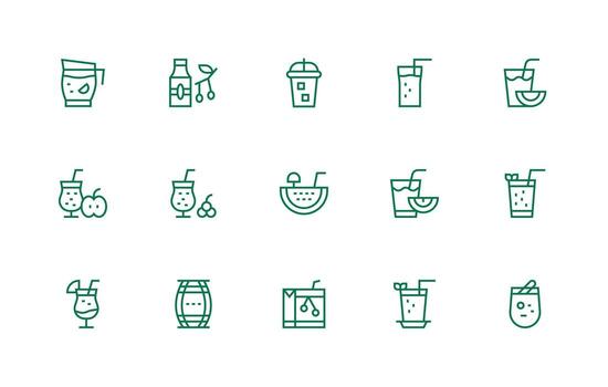 Fruit Juice Set with 15 Regular Line Icons Neat Icon Set vector
