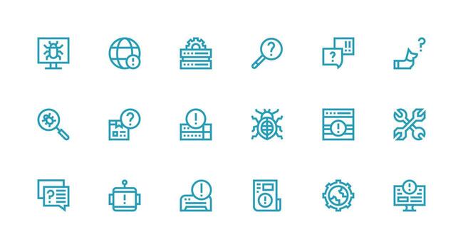 Troubleshooting Set with 18 Strong Stroke Line Icons Essential Icon Set for Teams vector
