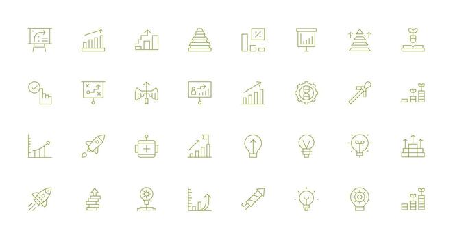 avance icono conjunto con 32 Delgado línea gráficos píxel Perfecto icono conjunto vector