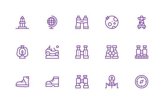 Exploration Visual Pack containing 15 Regular Line Icons Icon Set for Projects vector